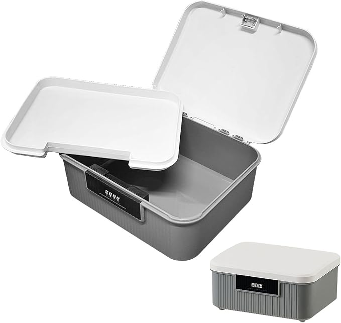 Saim Lockable Storage Box, 2.3 Gallon Heavy-Duty Plastic Storage Container Bin for Office, Home, Dorm Organizer for Documents, Valuables & Supplies, Item Organizer 9 Liter (Gray)