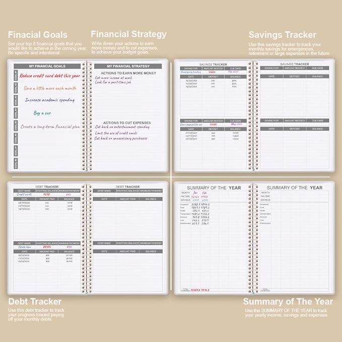 Budget Planner - Monthly Budget Book with Expense Tracker Notebook, Undated 12 Month Bill Organizer & Finance Planner to Manage Your Money, Account Book with Colorful Tabs, 5.8" x 8.5", Beige