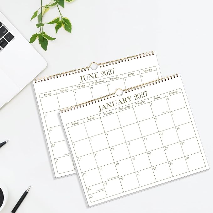 2026-2027 Calendar - 2026-2027 Wall Calendar from June 2026 - December 2027, 19 Months Calendar with Premium Paper, Twin-Wire Binding & Hanging Hook, 8.5" x 11", Golden