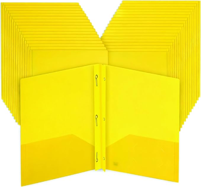 Mr. Pen- Plastic Folders with Pockets and Prongs, 36 Pack, Letter Size, Yellow, Flexible Plastic Folders with Prongs and Card Slot