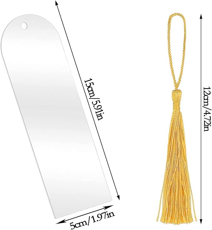 Clear Acrylic Bookmark, BetterJonny 30 Set Plastic Blank Book Page Mark with Colorful Tassels Small Transparent Craft Tags for DIY Classroom Projects and Gift Tag