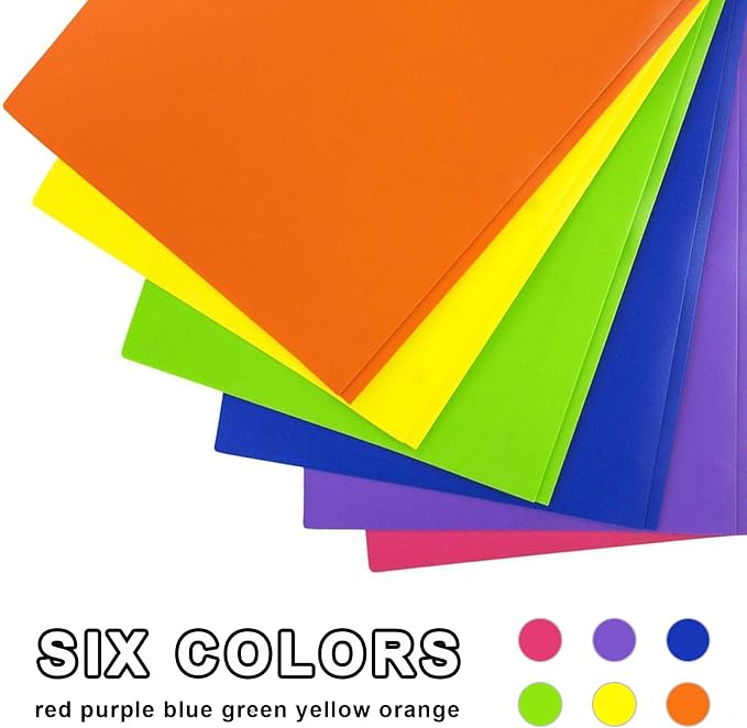 6 Pack Plastic Folders with Pockets and 3 Prongs,Colored Two Pockets folders for Docments,Assort Colors