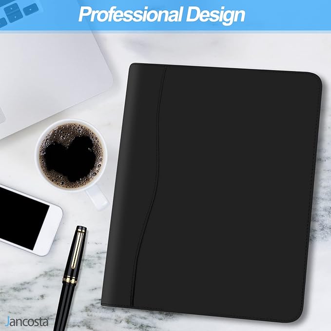1 Pack Business Padfolio Portfolio Binder, Interview Resume Legal Document Organizer with Letter Size Writing Notepads (New Black 1 Pack)