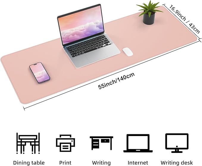 AFIING Cork Desk Mat 55" x 17", Dual-Sided Natural Cork & PU Leather Desk Pad, Non-Slip Waterproof Large Mouse Pad for Office, Home & Gaming (Pink)