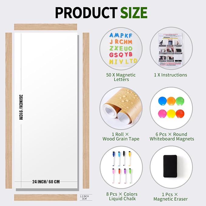 Magnetic Dry Erase Whiteboard Paper 36 x 24 Inch, Self Adhesive White Board Sticker for Wall, Peel and Stick Wallpaper With 50 Magnetic Letters