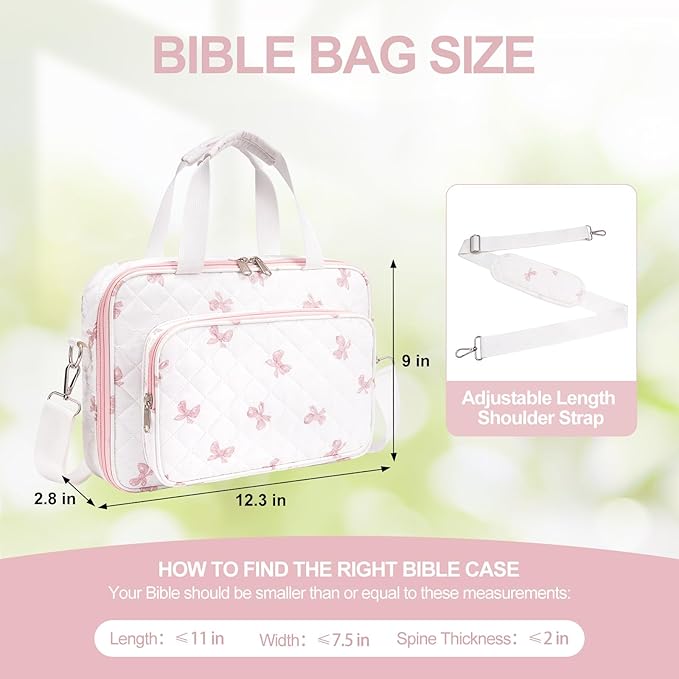 honitty Bible Bag, Bible Cover Case for Women, Quilted Bible Cover with Shoulder Strap, Bible Bags for Women Organizer