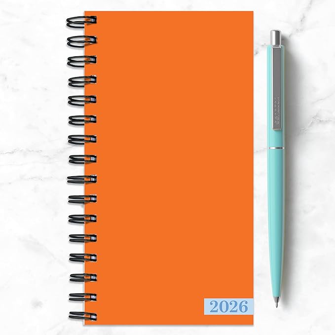 TF Publishing 2026 Orange Small Weekly Monthly Planner with 2-Page Monthly Calendar Grid, Weekly Planning Pages, and Lined Notes Section in Back - Mini Planner for Pocket or Purse - 3.5in x 6.5in