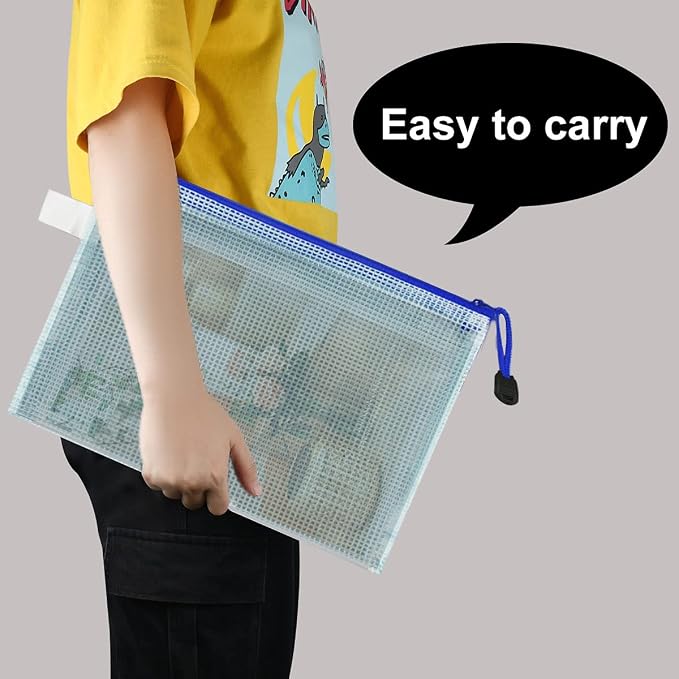 12 Pack Document Zipper Pouch Travel File Mesh Bags A4 A5 A6 Size School Office Supplies Colors Plastic Bag for Storage Waterproof Zip Folders Cosmetics Pouches Letter Pencil PVC Organizing for Home