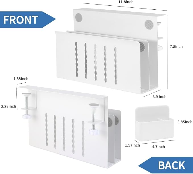 2 Tier Desk Side Storage, Under Desk Laptop Mount, Clamp On Desk Shelf for Tablet, Files,Accessories, No Drill Hanging Desks Caddy for Office and Home, Load 30Lbs, White