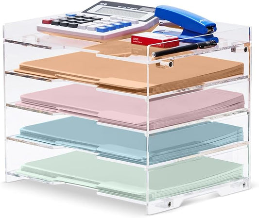 File Paper Organizer Letter Tray For Desk Office Supplies Folder Accessories Storage, Clear Acrylic, For Home School Desktop Organization