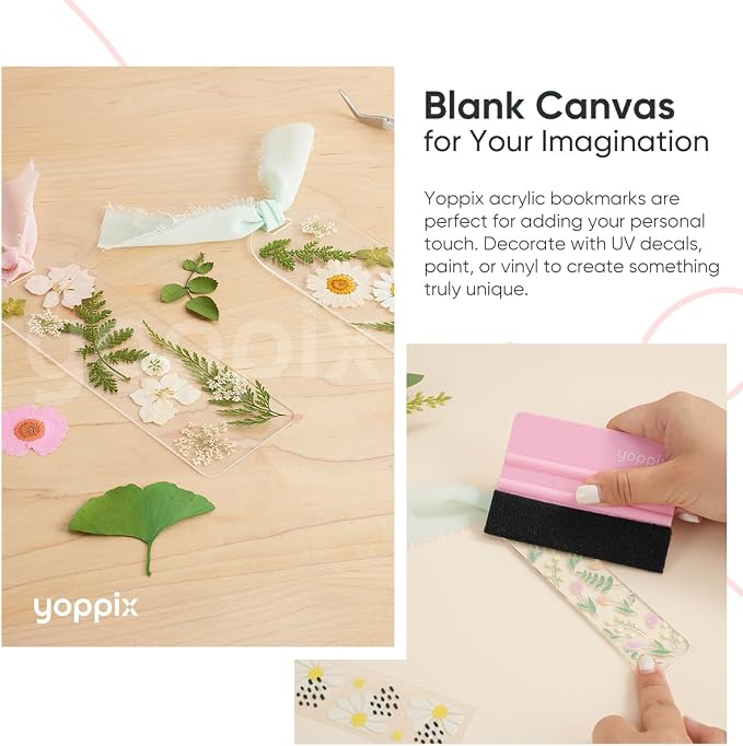 YOPPIX 6x2” Acrylic Bookmark Blanks- 30 Pieces Acrylic Bookmark Kit with 30 Pcs Ribbon for Reading Lovers DIY Crafts Hanging Tag Gifts Tag Price Tags, Graduation Back to School Gifts(Semicircle)