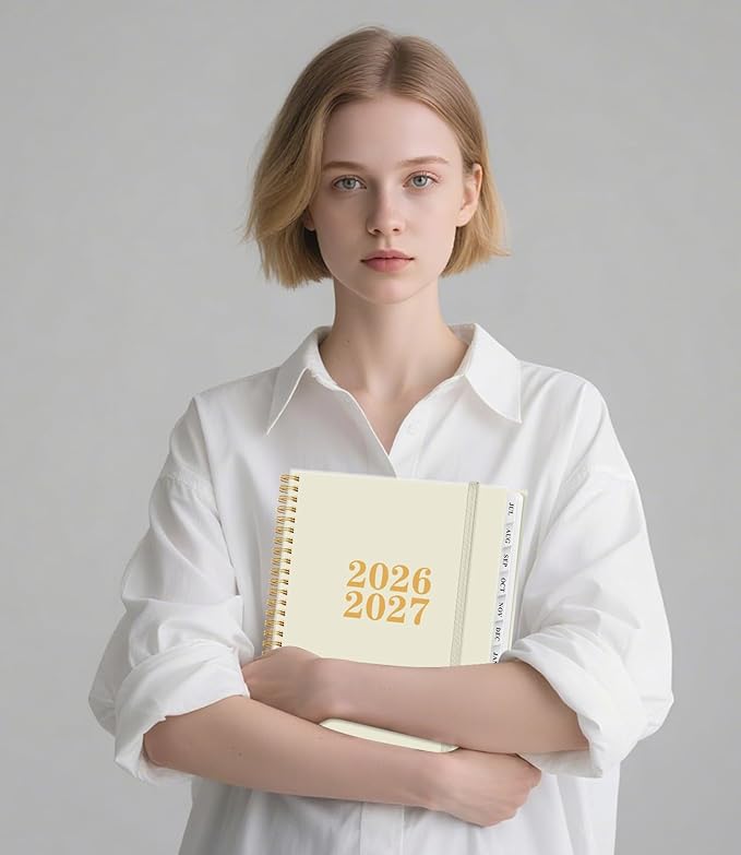 Planner 2026-2027 - Academic Planner from July 2026 to June 2027, Weekly & Monthly Planners Spiral Bound with 12-Month Tabs, Inner Pocket, 8.5" x 11", Beige