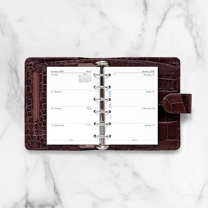 Filofax Calendar Diary Refill, Pocket Size, Week-to-View, White Paper, Unruled, English, 2026 (C68221-26)