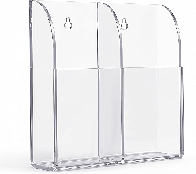 2-Compartment Remote Control Holders Wall Mount, Transparent Wall Pen Holder Wall Mount Storage Box Organizer Remote Holder for Home Office, Includes Adhesive & Screws