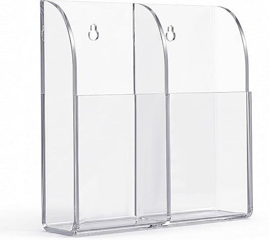 2-Compartment Remote Control Holders Wall Mount, Transparent Wall Pen Holder Wall Mount Storage Box Organizer Remote Holder for Home Office, Includes Adhesive & Screws
