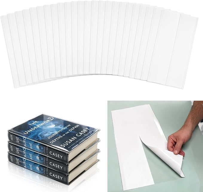 40 Pcs Fold-On Archival Book Jacket Center-Slit Books Dust Jacket Covers Clear Archival Book Cover Protector for Librarian Collector (10" H X 21" L)