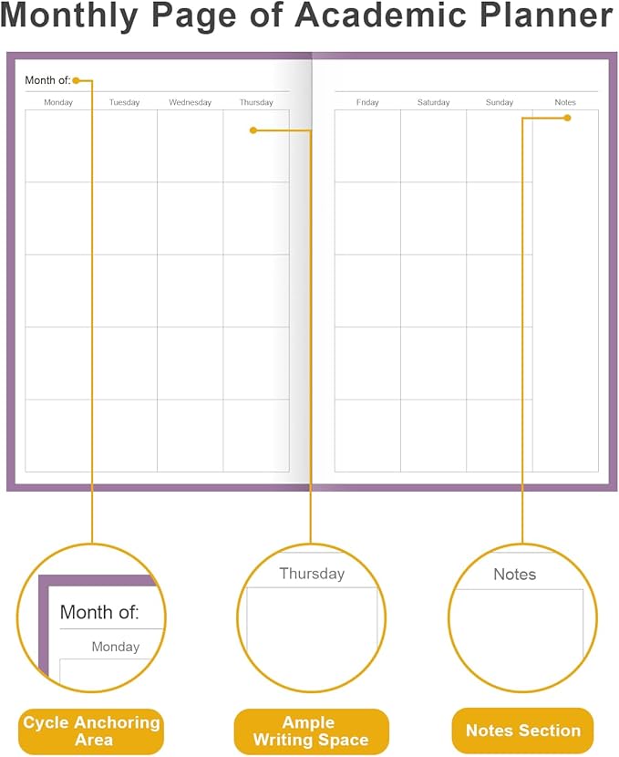 Academic Planner for 2026-2027 or Anytime – 5.8" x 8.5" Undated Weekly Student Planner For Homeschool, High School, College & Nursing Students, 200 Pages, Purple