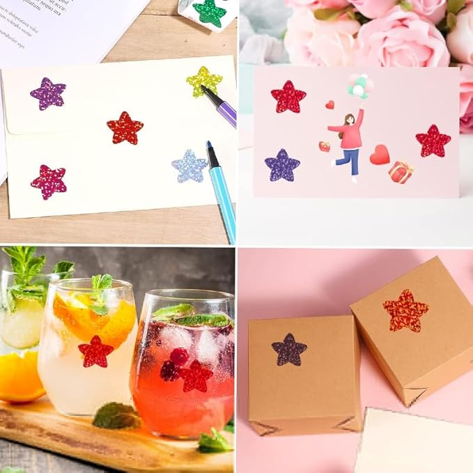 Star Stickers for Kids Reward, 1000 pcs Holographic Colorful 2 Rolls Sparkly Foil Star Stickers for Behavior Chart,Envelope Seal Birthday Party Wedding Classroom Teacher Supply