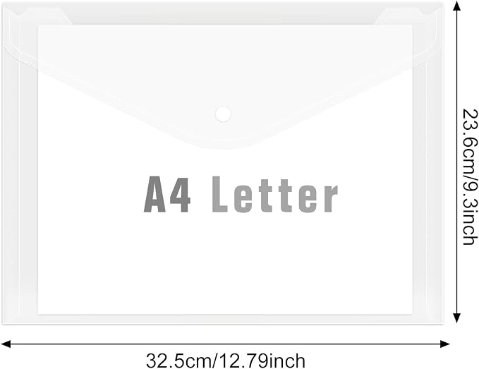 EOOUT 30pcs Plastic Envelopes, Clear Reusable Poly Envelope Waterproof File Folder with Snap Button, US Letter, A4 Size, for School Office Supplies