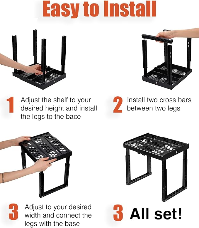 Piffny Locker Organizer Shelf, Adjustable Width and Height, Stackable, 2 Pack, Ideal Locker Shelf for School, Office, Gym Lockers, or Even Kitchen Cabinets & Under Sink Organization (Black)