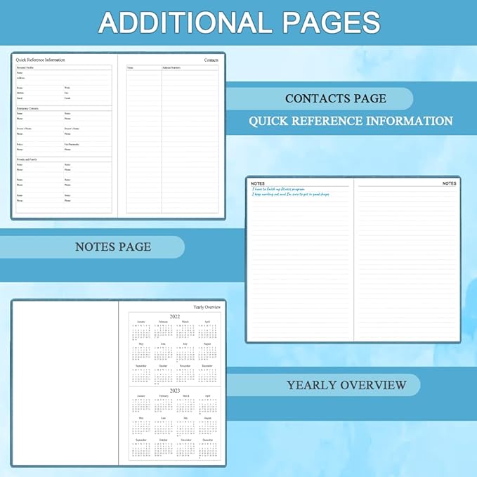 Undated Planner for Any Year - Weekly & Monthly Planner & Journal to Track Goals, Perfect to Organize Your Daily Life, 5.85" x 8.25", Blue