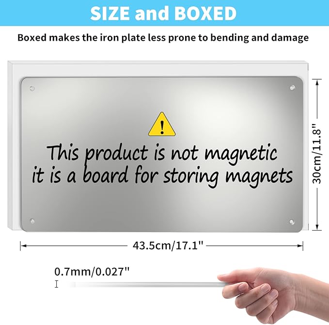 17.7" x 11.8" Stainless Steel Magnetic Board - Magnet Bulletin Board to Display Magnetic Letters Numbers Animal, Poetry, Spice Jars, Notes, Photos, Suitable for Wall, Refrigerator, Cubicle, Cabinet