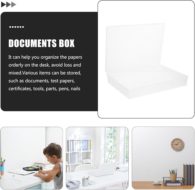 Tofficu Desktop Organizer File Storage Box 12.75X9.05X2.04In Clear Document Box with Lid for Office School Certificate Organizer Paper Filing Storage Container