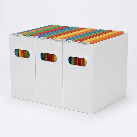 Hanging File Organizer Box, 3 Pack White Cardboard File Folder Holder for Letter Size, Portable Desk Document Storage with Handles, for Office,Home,School