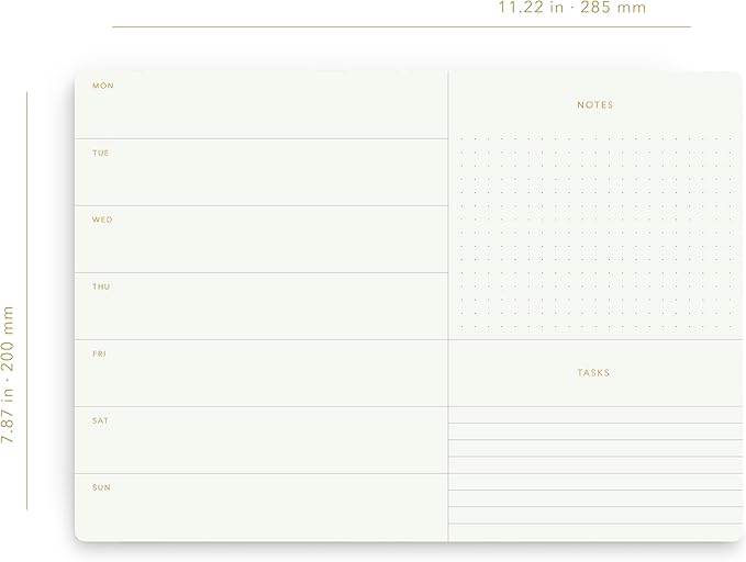 Pinesman - Elegant Weekly Planner Notepad, Undated, 11.22" x 7.87", 52 Sheets (Whole Year), Gold Foil, Tear Off Sheets, Minimalist Work Planner Pad, Weekly To Do List Notepad, Eco-friendly, FSC™ Certified Weekly Desk Planner