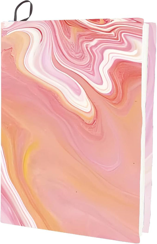 CRASPIRE Pink Stretchable Book Cover Marble Pattern Washable Reusable Large Nylon Book Protector Elastic Notebook Wraps Suitable for Most Hardcover Books Classroom Students