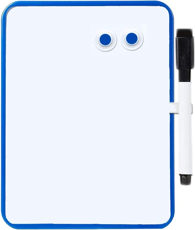 PTY Magnetic Dry Erase Board 6" x 8" with Magnetic Marker and 2 Magnets - Mini Whiteboard for School Locker, Fridge, Office, Home (Blue Framed)