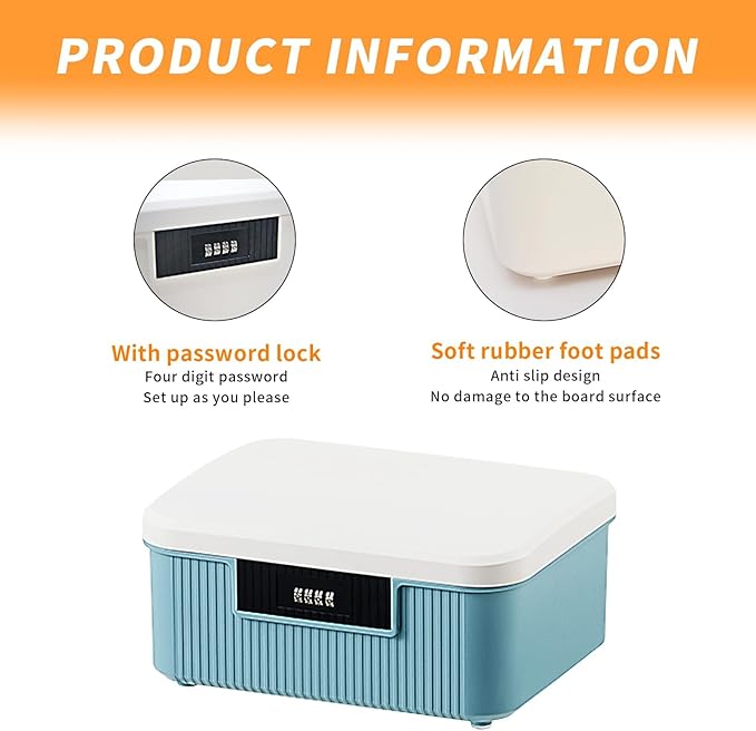 AnRui ﻿2.3 Gallon Lockable Storage Box Container Bin, Portable Plastic Safe Box with Lock Usable As Item Organizer, Art Craft Or Office File Storage (White&Blue)