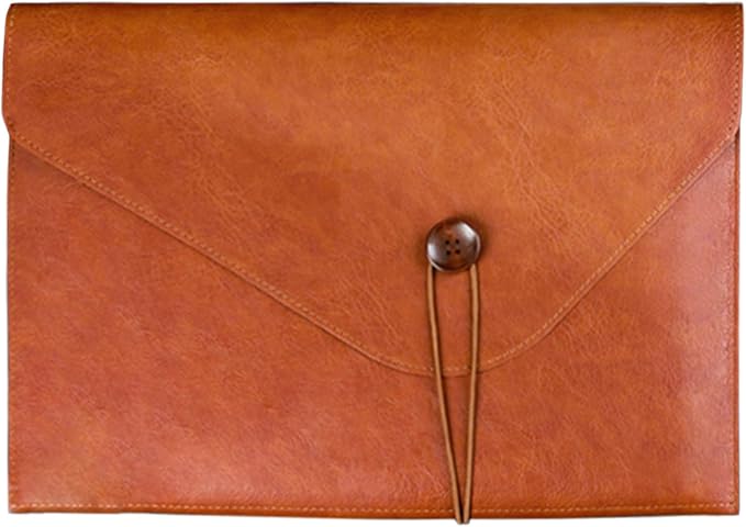 PU Leather A4 File Folder Document Holder for Women, Waterproof Portfolio Envelope Folder Case with Snap Closure, A4 Envelopes Leather Filing Folder Organizer for Women Men Colleagues Staffs - Brown