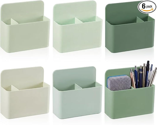 6 Pcs Magnetic Dry Erase Marker Holder Magnetic Pen Holder for Whiteboard Magnet Pencil Storage Organizer for Office Refrigerator Locker Classroom Organization Metal Cabinets (Greenery)