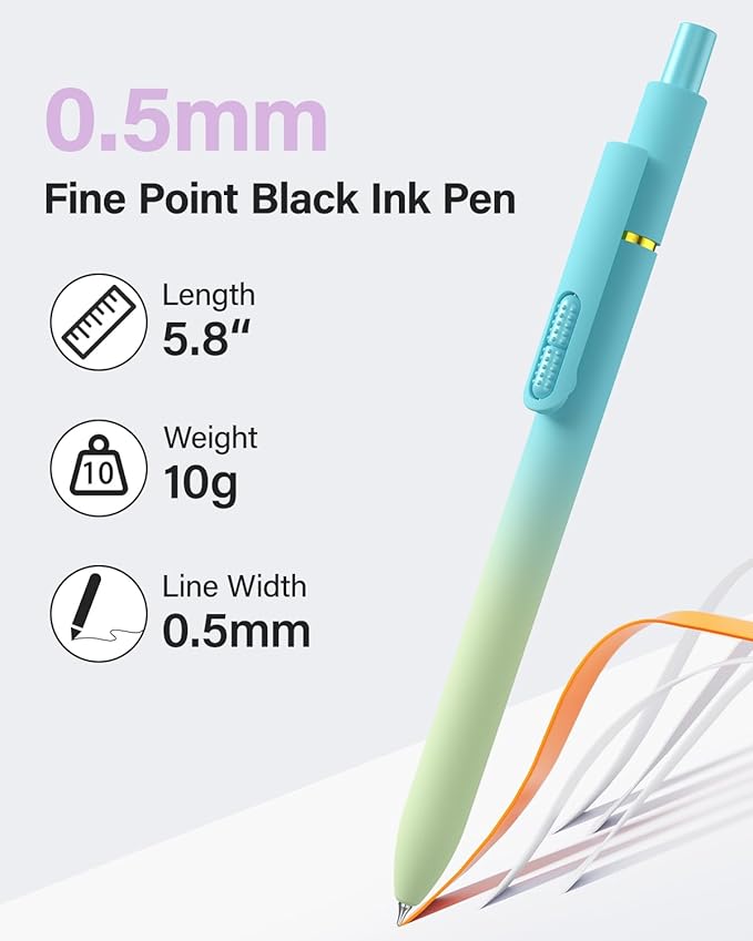 inkipen- 8 Pack Pens, Gel pens Black Ink, Fine Point(0.5mm),Quick-Drying Smooth Writing,School and Office Supplies