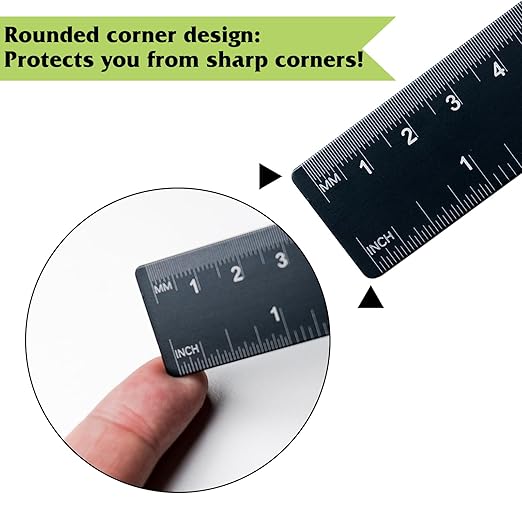 Metal Ruler 12 inch, Aluminum Rule with Metric and Imperial Measurement, 30 cm Long Straight Ruler with Inch and MM Conversion Table for Students and Office Supplies, 2 Pack