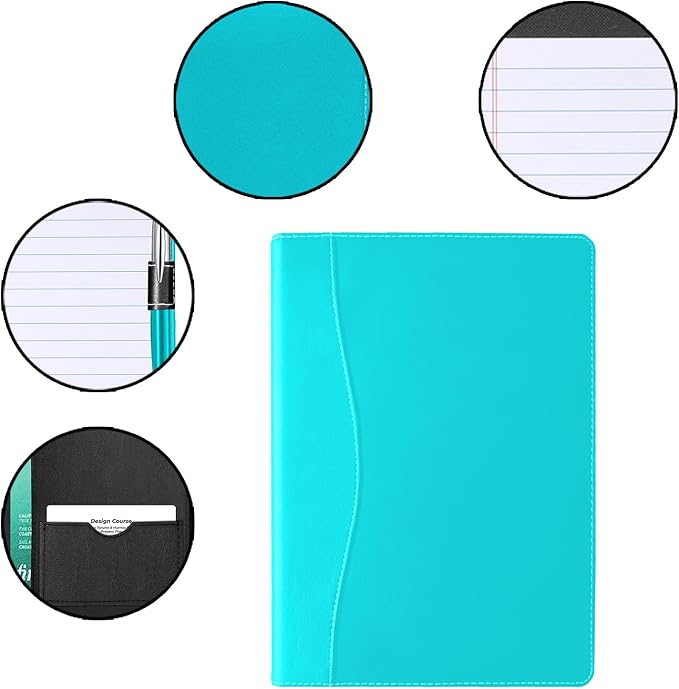 Mini Padfolio/Junior Portfolio Folder Case, Business A5 Binder Organizer Notepad for Men Women, 5 x 8 Writing Pad Included, Columbia Blue