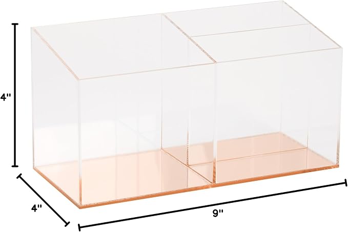 C.R. Gibson Acrylic Desktop Organizer, Mirror Panel, Measures 9" W x 4" H x 4" D - Rose Gold (SC2-20084)