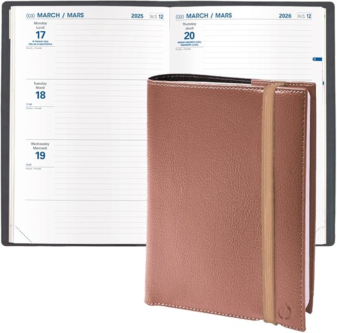 Quo Vadis 2026 Hebdo - Bi-Lingual (EN/FR) - Weekly/Monthly Planner - 12 Months, Jan. to Dec. - 6 1/4 x 9 3/8" - Grained Faux Leather Kali Copper Covers - Productivity Time Management Organizer
