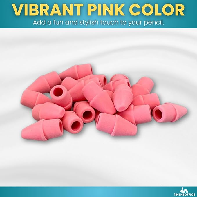 1InTheOffice Pencil Cap Erasers, Assorted Colors, Arrowhead Caps Tops Eraser, Eraser Cap for Art, School, Office Use, and Classroom Set, (Pink, 288 Pack)
