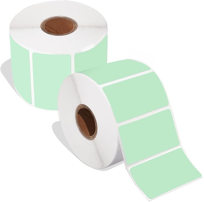 Spartan Industrial - 2.25" X 1.25" Green Direct Thermal Labels (2000 Count, 2 Rolls) Perforated Barcode Address Stickers - Compatible with Rollo, Zebra, MUNBYN Desktop Printers