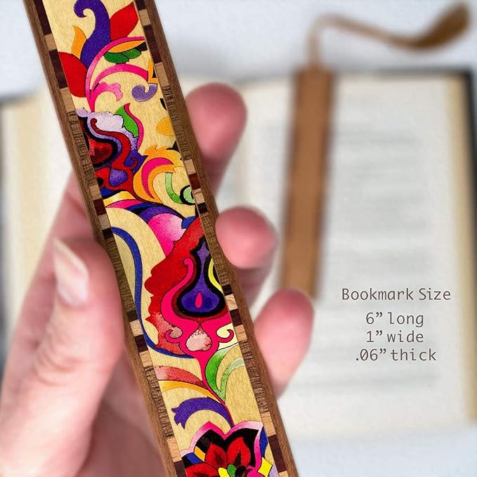 Bright Colorful Floral Wooden Bookmark | Vibrant Abstract Botanical Flower Art | Gift for Flower Lovers, Gardeners, Plant Lovers & Readers | Handmade in the USA