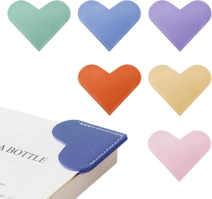 Leather Heart Bookmarks - Kinsound 6 Pieces Cute Corner Page Book Marks for Teachers Students Book Reading Lovers, for School Office Home Supplies (Heart（6pcs）)
