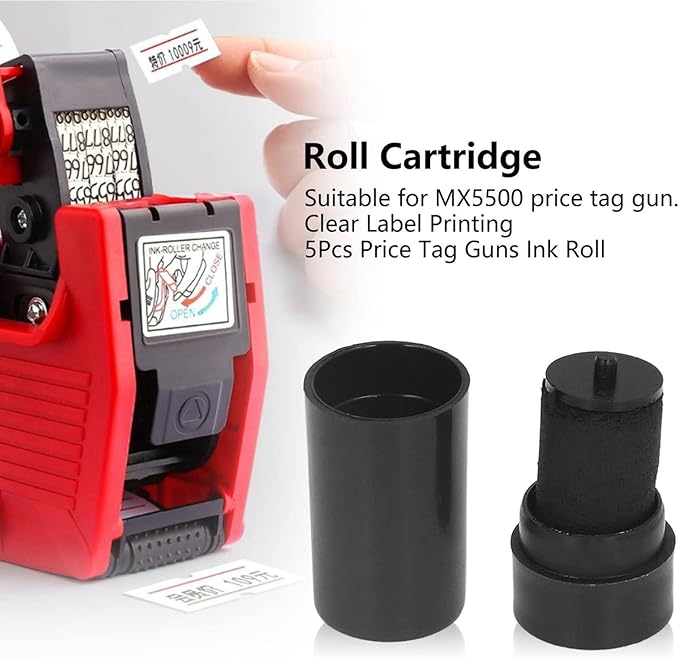 Label Ink Roller - Tagging Inker, 10 Piece Refill Pack for, 20mm Internal Cylinder with Deep Black Sponge, Retail Gear, Marking Cartridge for Garment, Boutique and Shop
