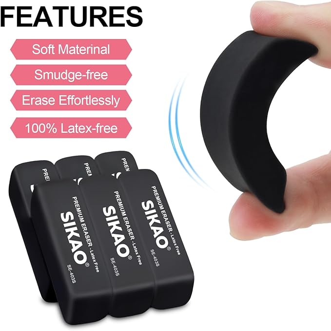 Black Erasers, 12 Pack Pencil Erasers for Kids – Latex-Free & Smudge-Free Beveled Rubber Erasers for School Supplies, Classroom, Office & Homework