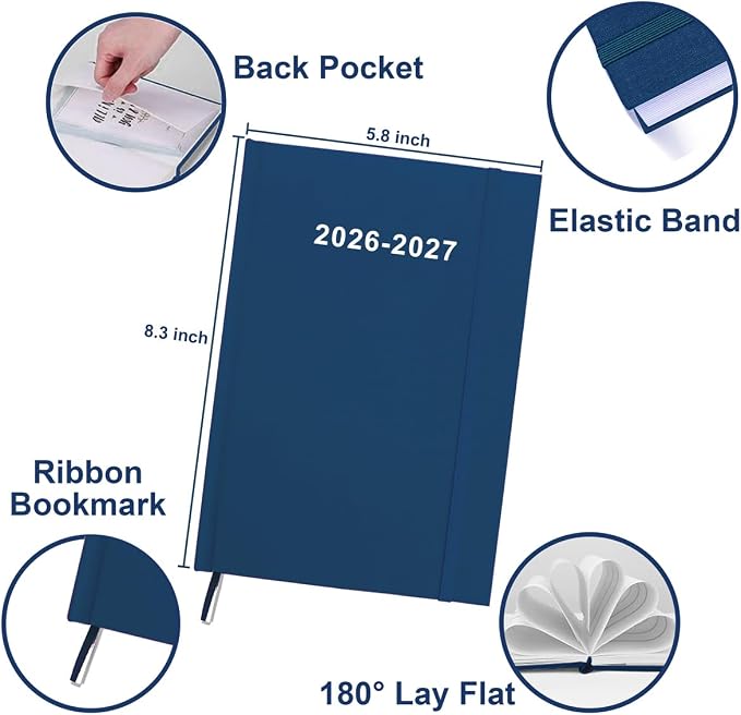 2026-2027 Planner - Weekly & Monthly Planner from July 2026 to June 2027, 5.8'' × 8.3'' Agenda 2026-2027 with Inner Pocket, Elastic Band, Hard Cover, Perfect Daily Organize, Blue