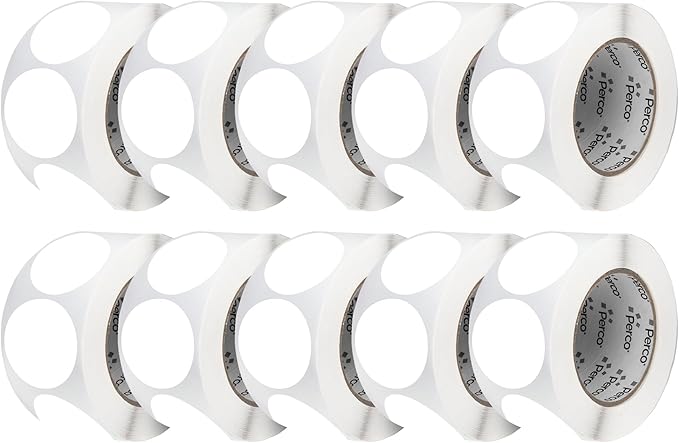 Perco White 3-Inch Perforated Circle Dot Sticker Labels — 10 Rolls, 5,000 Round Stickers — with Permanent Adhesive for Moving Boxes, Sale Signage, Displays, Status Messaging—Made in USA
