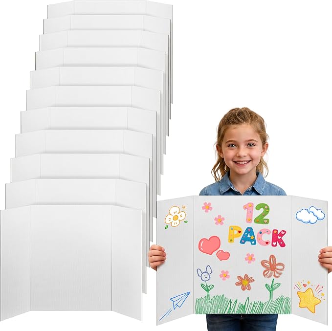Cosweet 12 Pack Small Trifold Poster Board 24" x 16" - Premium Quality Thick White Presentation Boards for Science Fair School Project, Display Board for Classroom Business Supplies