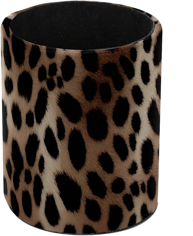 Leather Pen Holder for Desk, Leopard Print Makeup Brushes Holder Pencil Cup Multifunctional Desktop Organizer Caddy for Home School Office Desk Accessories