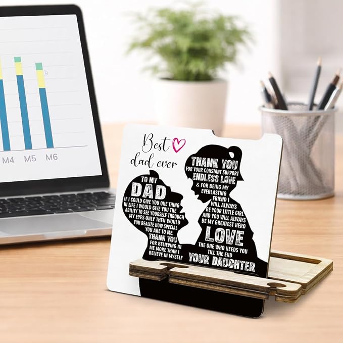 Father's Day Appreciation Gift for Dad - Multi-functional Desk Organizer - Motivational Best Dad wooden Sign for Office Desk Shelf Decor